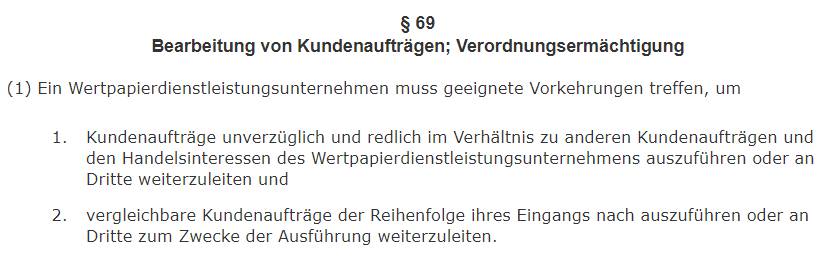 Die Aufseher verweisen auf Paragraf 69 Absatz 1 Nummer 1 Wertpapierhandelsgesetz (WpHG), der eine "unverzügliche" Bearbeitung fordert. Laut Bafin sind mehr als drei Wochen nur in Ausnahmefällen zulässig.