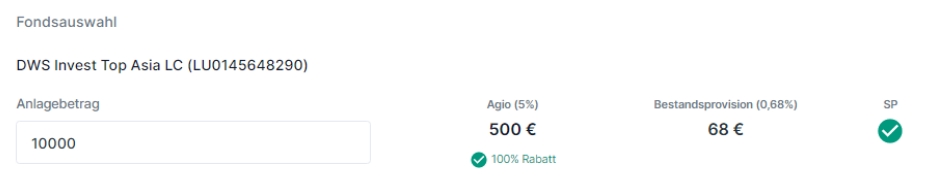 Auch beim DWS Top Asia können Sie mit Rentablo erheblich Gebühren sparen.